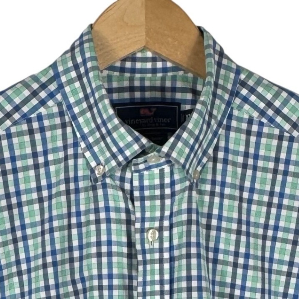Vineyard Vines Mens Whale Shirt XL Blue Green Multi Check Cotton Button Down